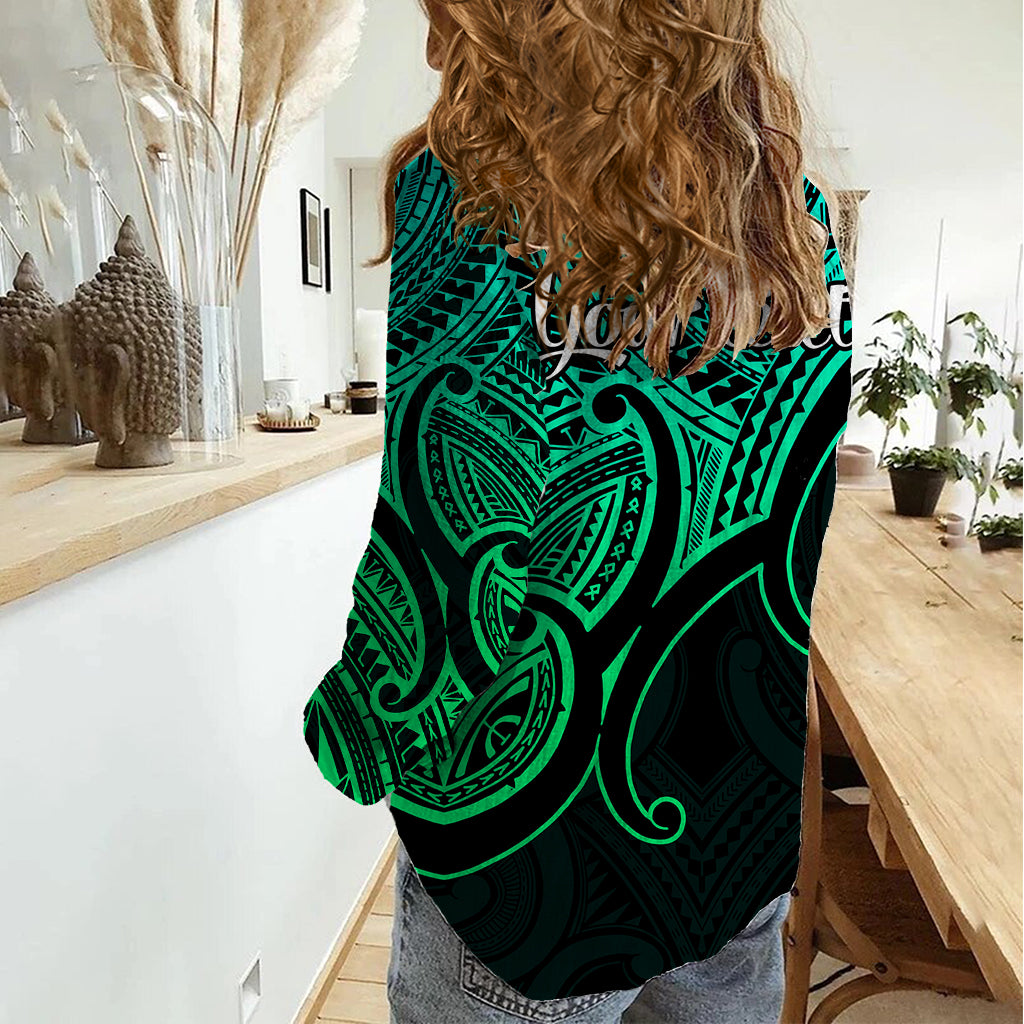 Custom Aotearoa Maori Koru Women Casual Shirt Polynesian Pacific Tribal - Green LT9 - Polynesian Pride