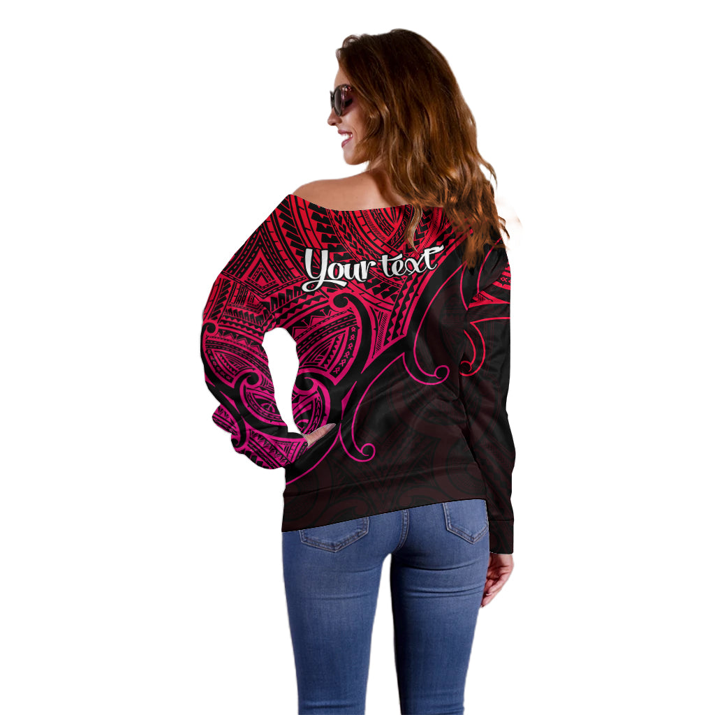 Custom Aotearoa Maori Koru Off Shoulder Sweater Polynesian Pacific Tribal - Pink LT9 - Polynesian Pride