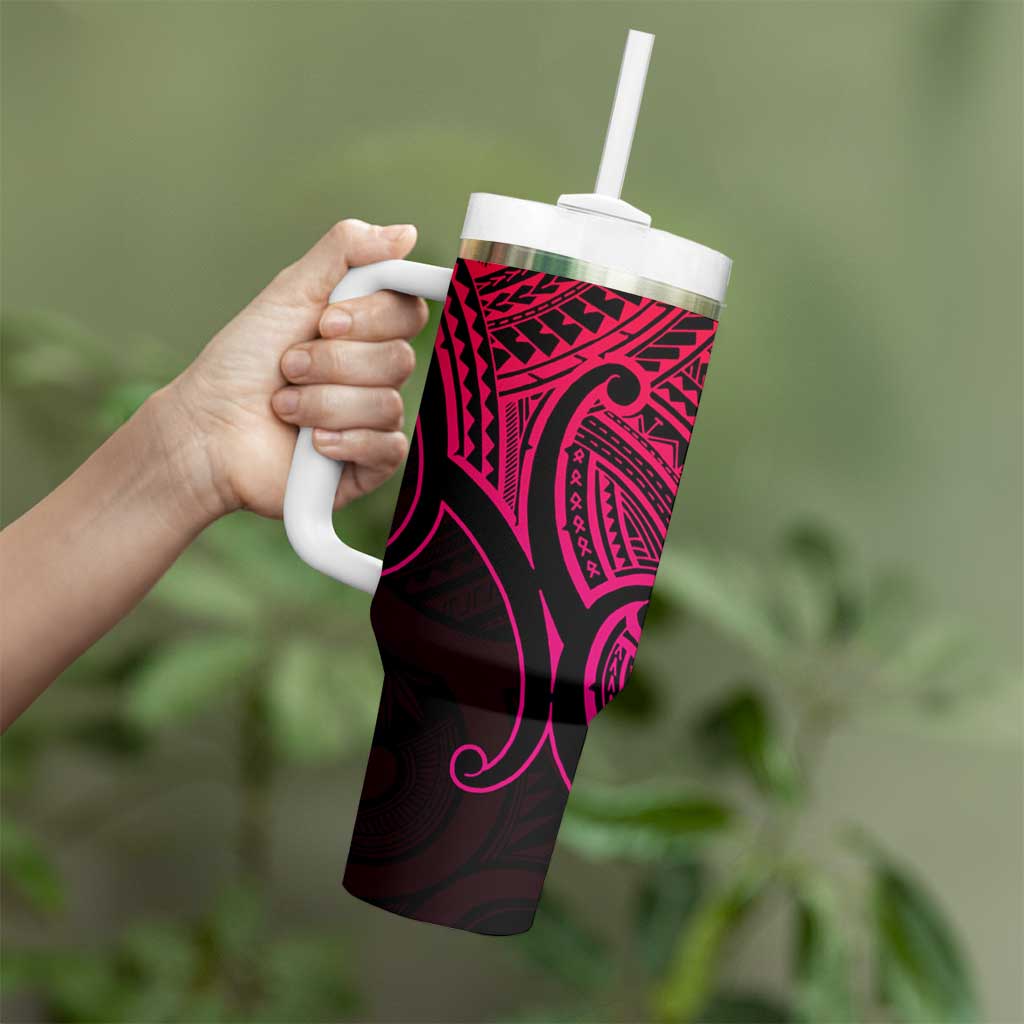 Personalised Aotearoa Papua Shell Tumbler With Handle Pink Polynesian Pacific Tribal