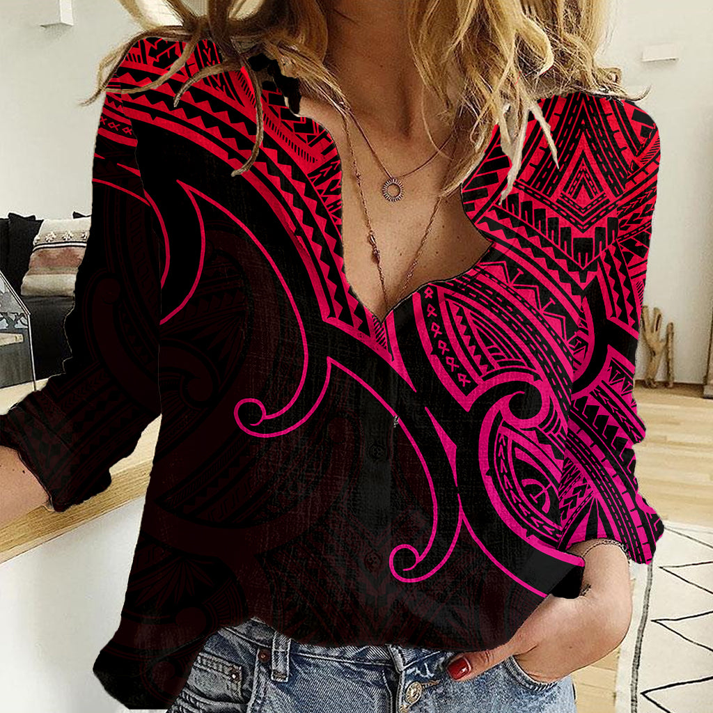 Custom Aotearoa Maori Koru Women Casual Shirt Polynesian Pacific Tribal - Pink LT9 Female Pink - Polynesian Pride