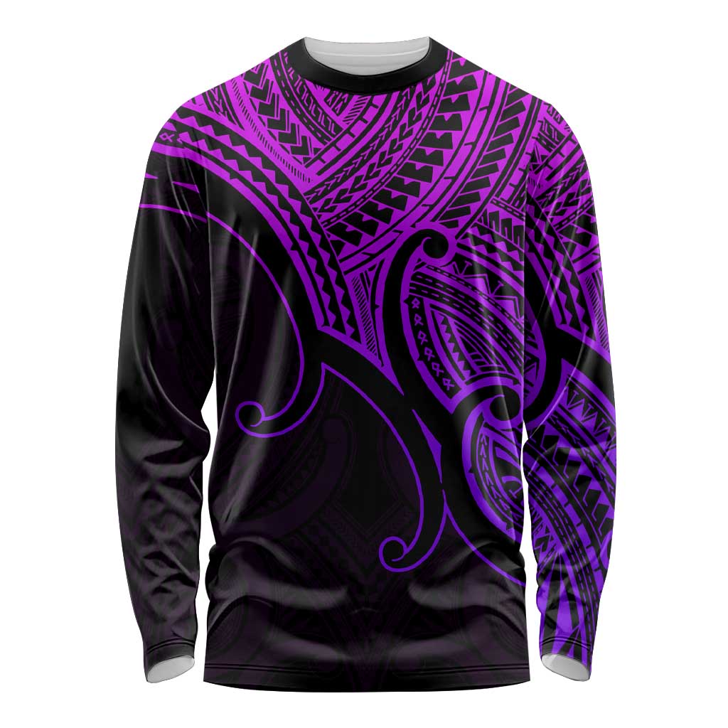 Custom Aotearoa Maori Koru Long Sleeve Shirt Polynesian Pacific Tribal - Purple LT9