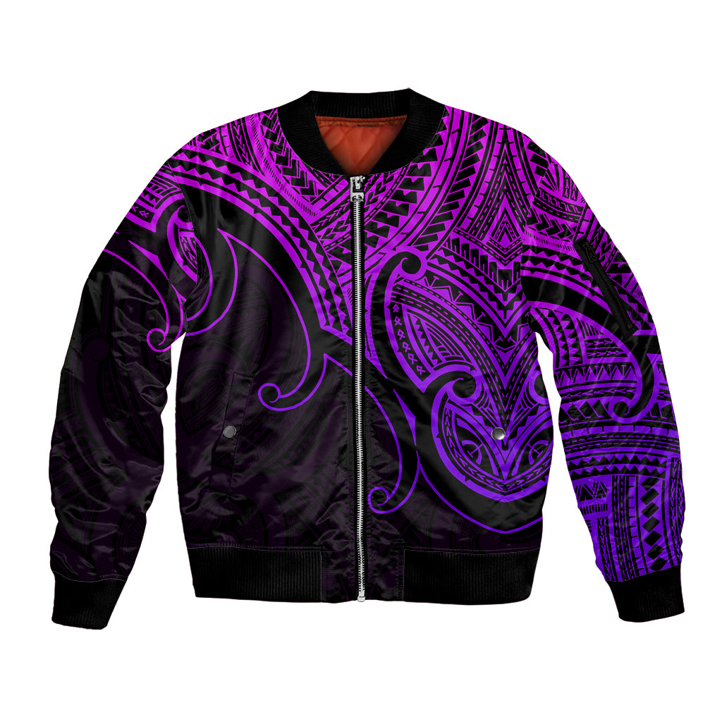Custom Aotearoa Maori Koru Sleeve Zip Bomber Jacket Polynesian Pacific Tribal - Purple LT9 Unisex Purple - Polynesian Pride