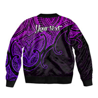 Custom Aotearoa Maori Koru Sleeve Zip Bomber Jacket Polynesian Pacific Tribal - Purple LT9 - Polynesian Pride