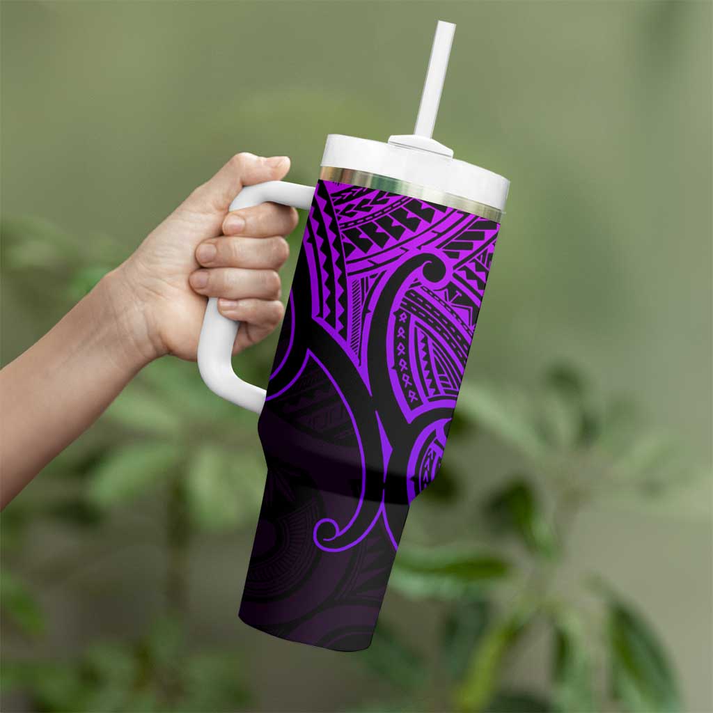 Personalised Aotearoa Papua Shell Tumbler With Handle Purple Polynesian Pacific Tribal