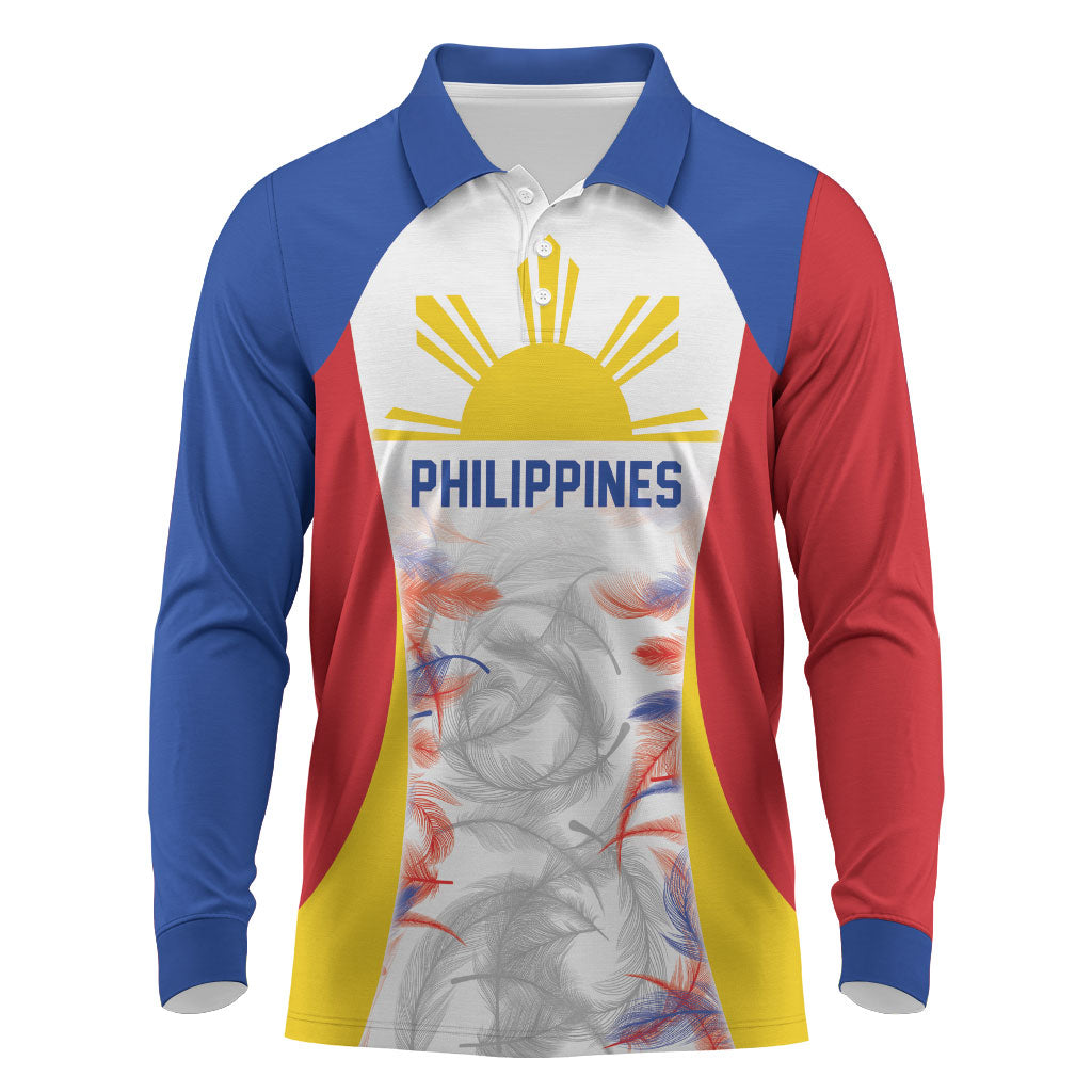 Philippines Flag Day Long Sleeve Polo Shirt Filipino Feather Pattern