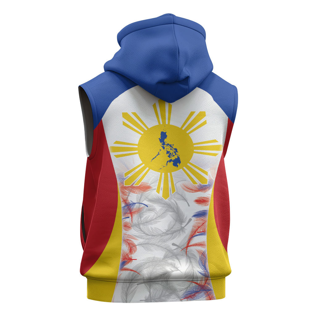 Philippines Flag Day Sleeveless Zip Hoodie Filipino Feather Pattern