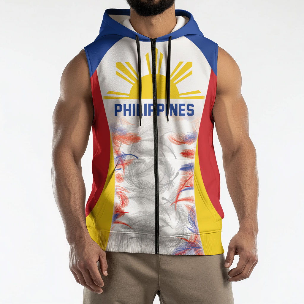 Philippines Flag Day Sleeveless Zip Hoodie Filipino Feather Pattern
