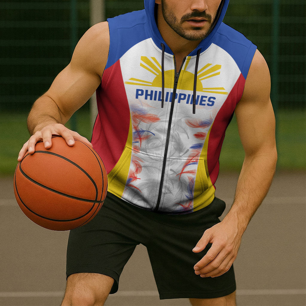Philippines Flag Day Sleeveless Zip Hoodie Filipino Feather Pattern