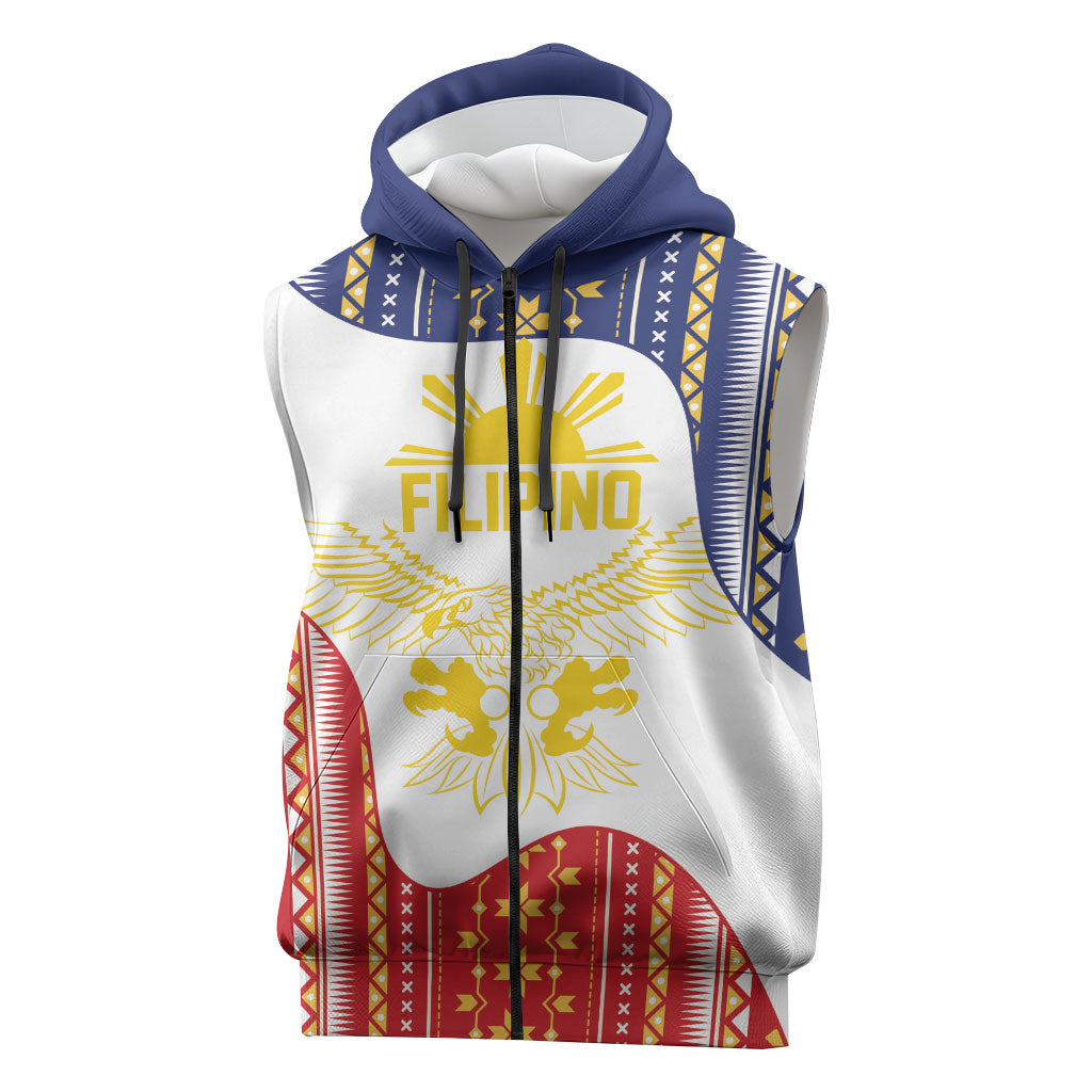 Philippines Flag Day Sleeveless Zip Hoodie Filipino Traditional Igorot Tribal Pattern
