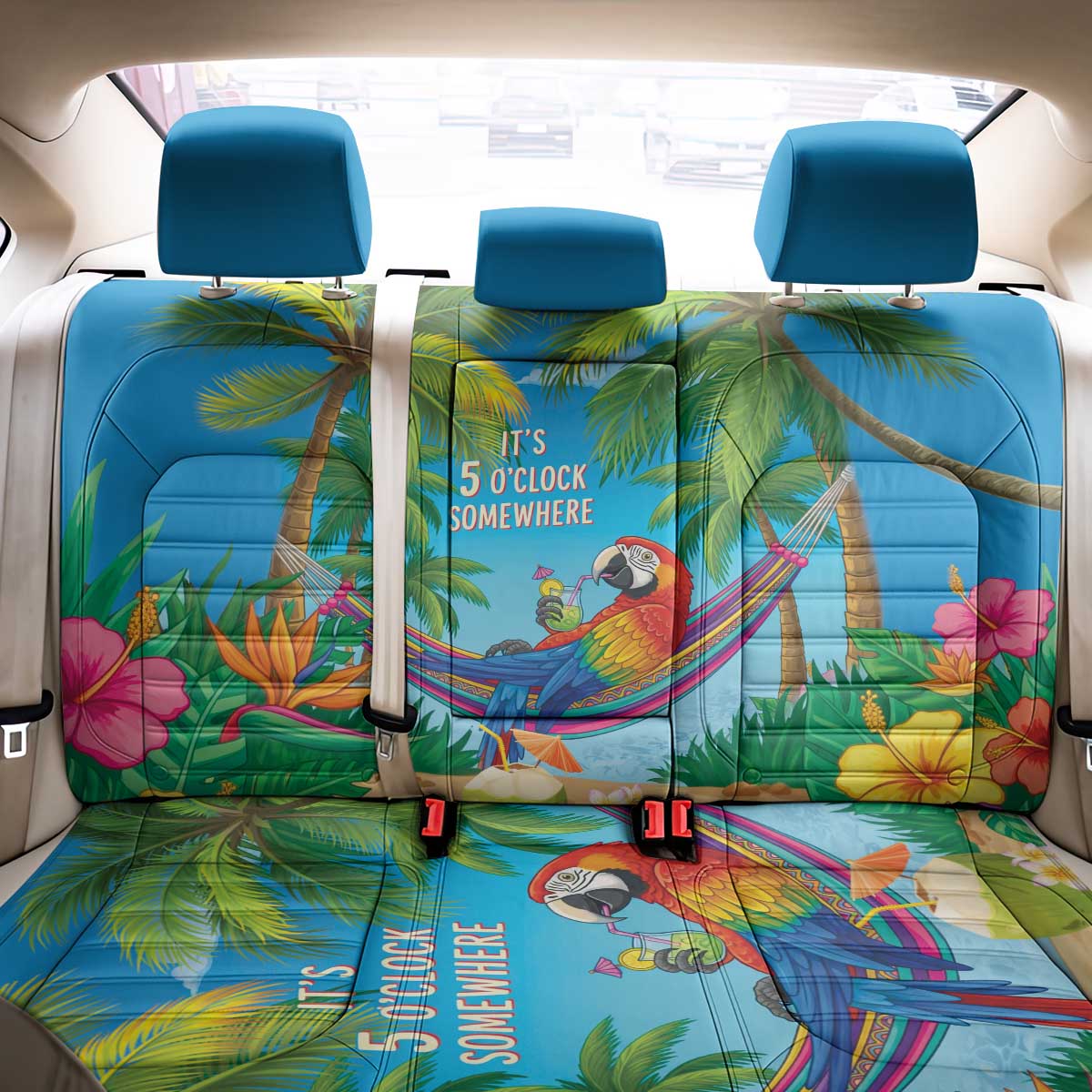 5 Oclock Somewhere Back Car Seat Cover Hawaii Parrots Cocktail Summer Beach Vibe LT9 - Polynesian Pride