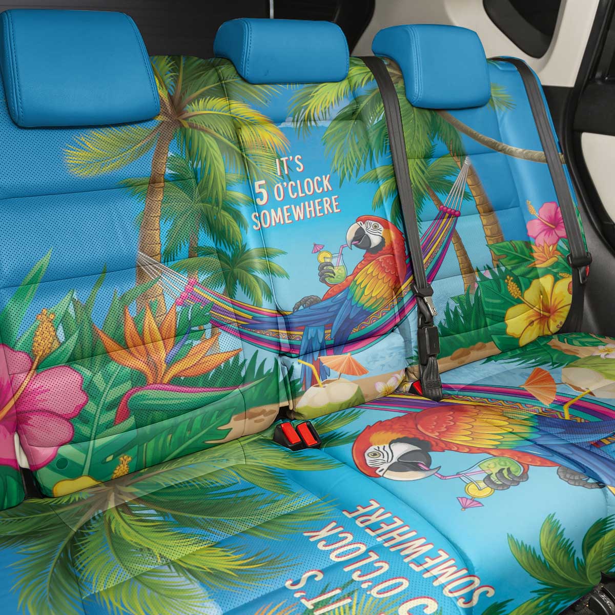 5 Oclock Somewhere Back Car Seat Cover Hawaii Parrots Cocktail Summer Beach Vibe LT9 - Polynesian Pride