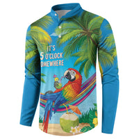 5 Oclock Somewhere Button Sweatshirt Hawaii Parrots Cocktail Summer Beach Vibe - Polynesian Pride