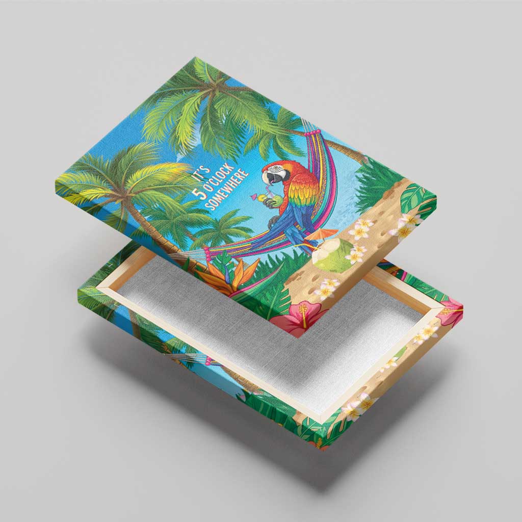 5 Oclock Somewhere Canvas Wall Art Hawaii Parrots Cocktail Summer Beach Vibe - Polynesian Pride
