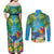 5 Oclock Somewhere Couples Matching Off Shoulder Maxi Dress and Long Sleeve Button Shirt Hawaii Parrots Cocktail Summer Beach Vibe - Polynesian Pride