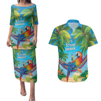 5 Oclock Somewhere Couples Matching Puletasi and Hawaiian Shirt Hawaii Parrots Cocktail Summer Beach Vibe - Polynesian Pride