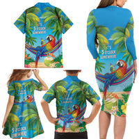 5 Oclock Somewhere Family Matching Long Sleeve Bodycon Dress and Hawaiian Shirt Hawaii Parrots Cocktail Summer Beach Vibe - Polynesian Pride