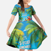 5 Oclock Somewhere Family Matching Mermaid Dress and Hawaiian Shirt Hawaii Parrots Cocktail Summer Beach Vibe LT9 Daughter's Dress Blue - Polynesian Pride