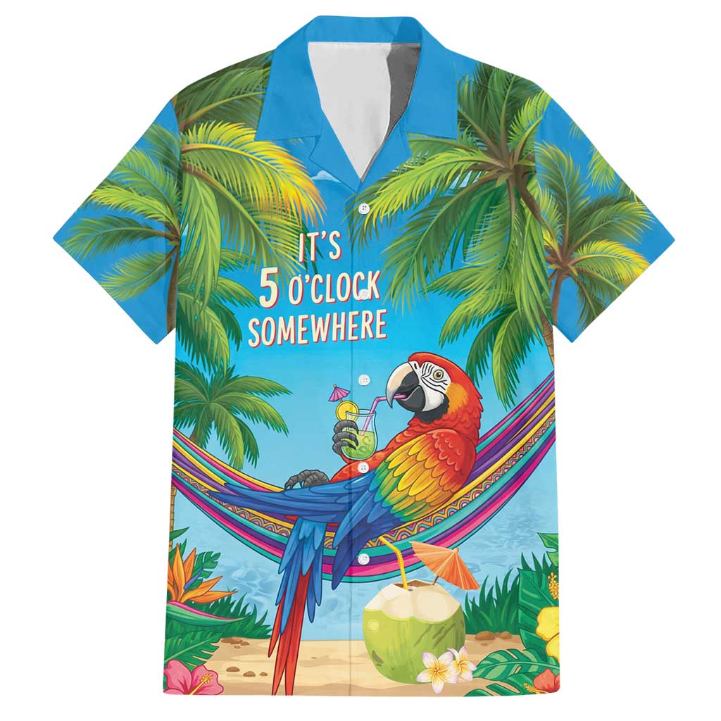 5 Oclock Somewhere Family Matching Short Sleeve Bodycon Dress and Hawaiian Shirt Hawaii Parrots Cocktail Summer Beach Vibe - Polynesian Pride