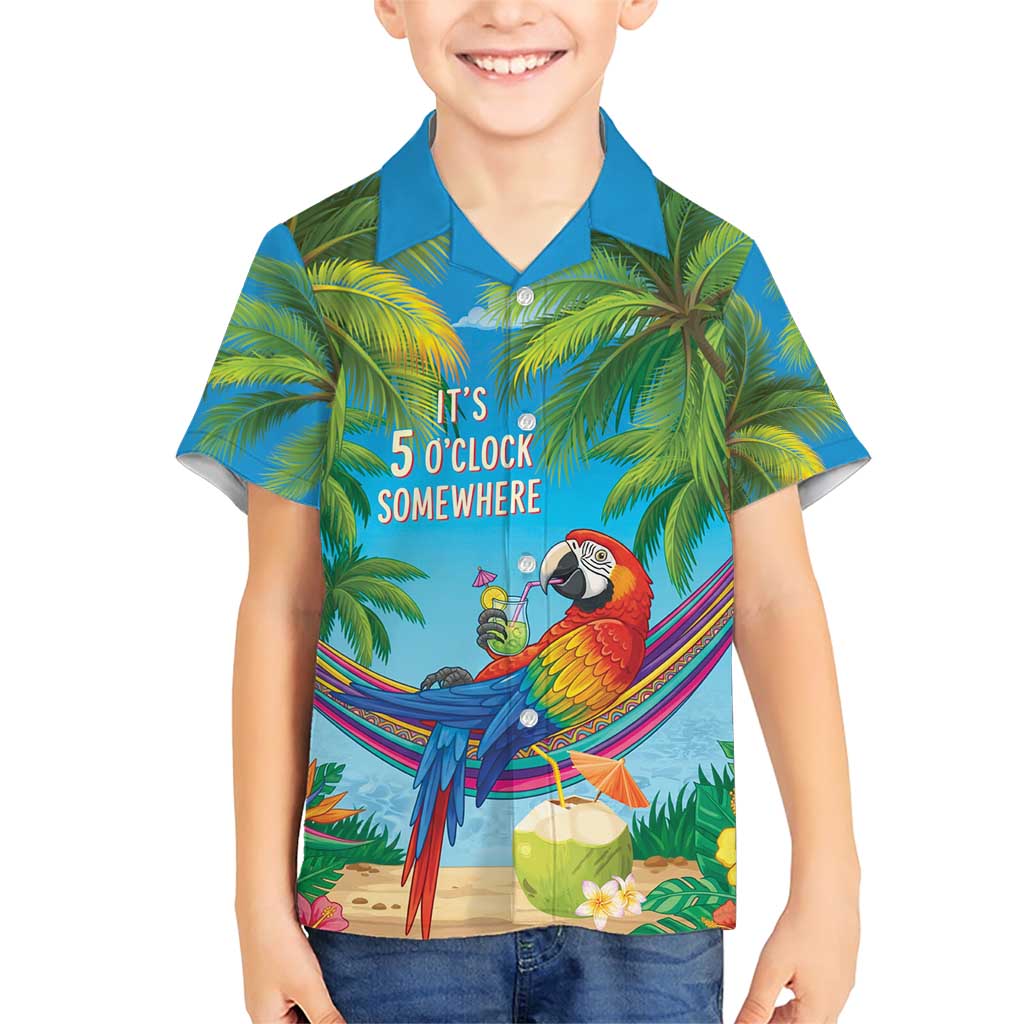 5 Oclock Somewhere Family Matching Short Sleeve Bodycon Dress and Hawaiian Shirt Hawaii Parrots Cocktail Summer Beach Vibe - Polynesian Pride