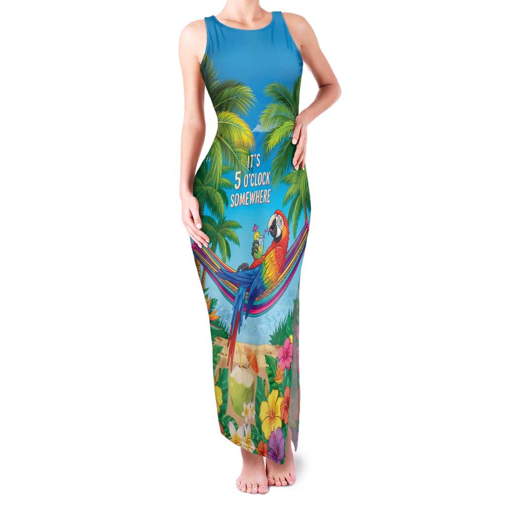 5 Oclock Somewhere Family Matching Tank Maxi Dress and Hawaiian Shirt Hawaii Parrots Cocktail Summer Beach Vibe - Polynesian Pride
