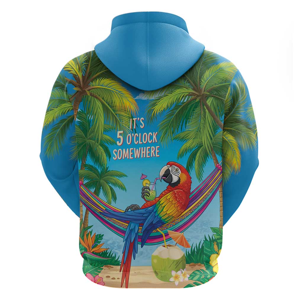5 Oclock Somewhere Hoodie Hawaii Parrots Cocktail Summer Beach Vibe - Polynesian Pride