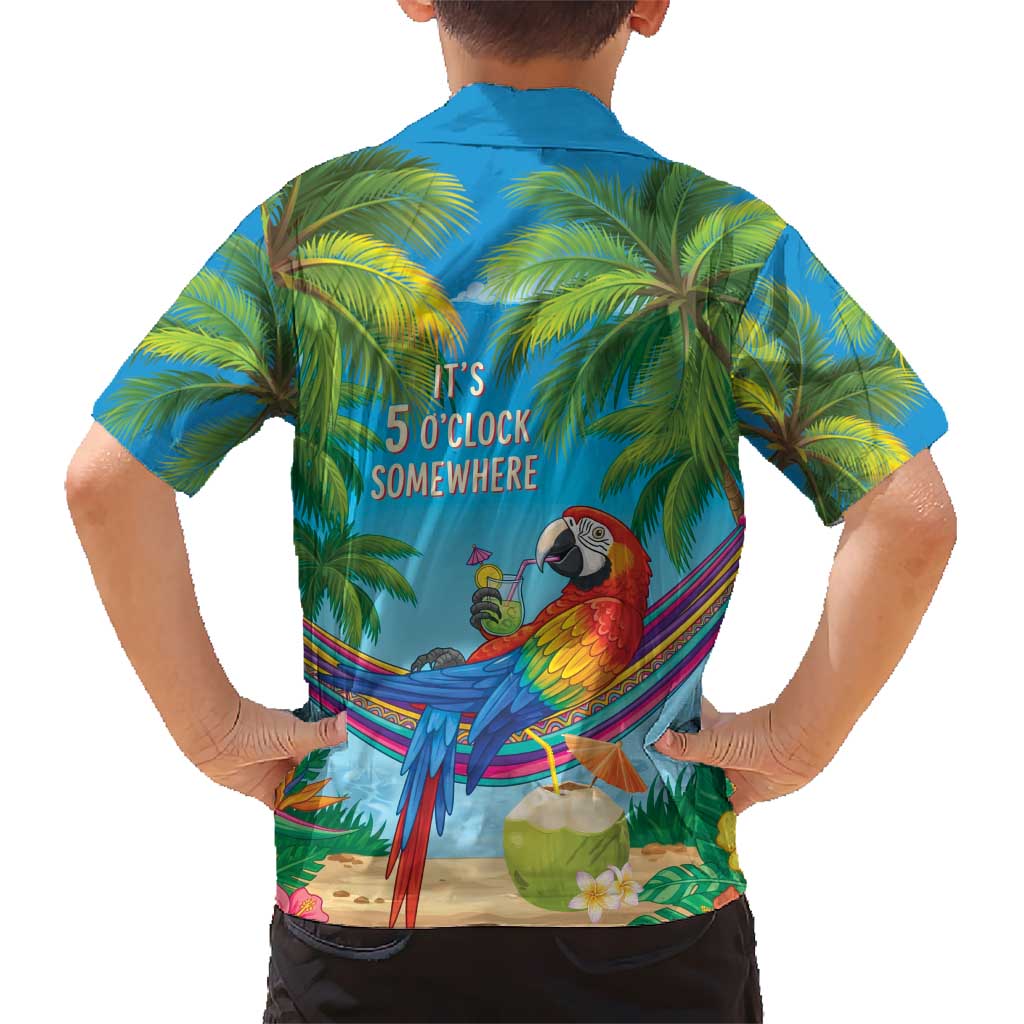 5 Oclock Somewhere Kid Hawaiian Shirt Hawaii Parrots Cocktail Summer Beach Vibe - Polynesian Pride