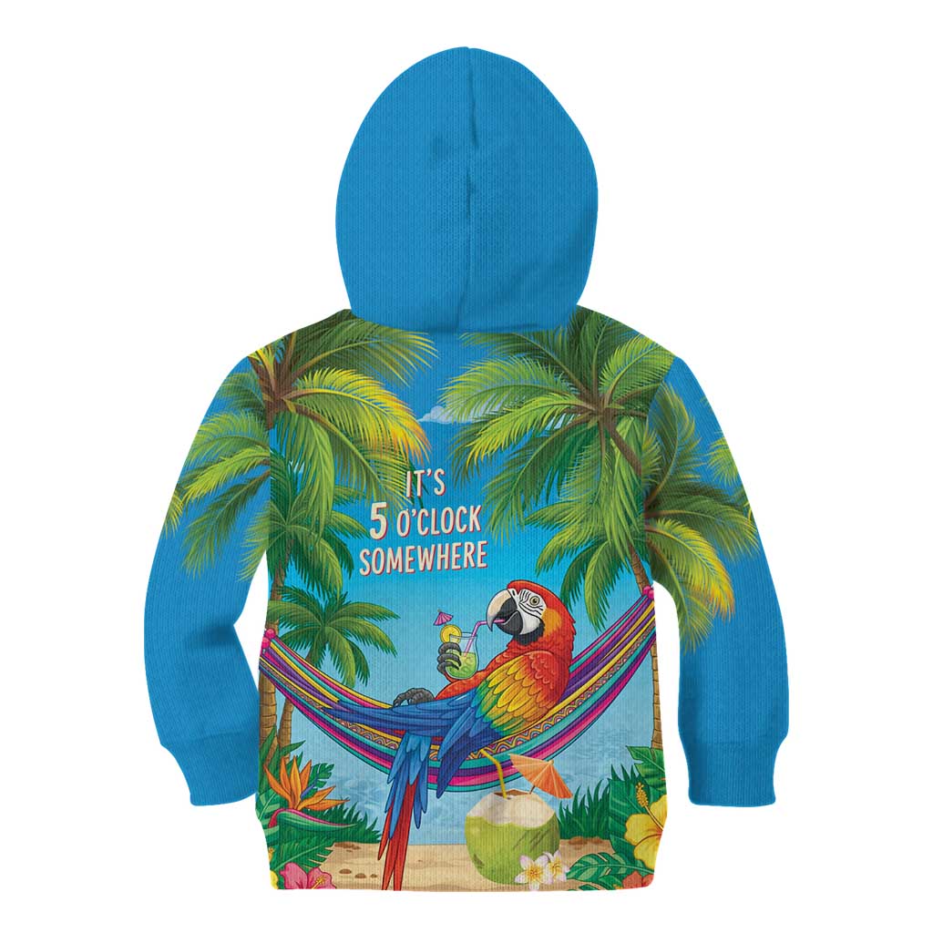 5 Oclock Somewhere Kid Hoodie Hawaii Parrots Cocktail Summer Beach Vibe - Polynesian Pride
