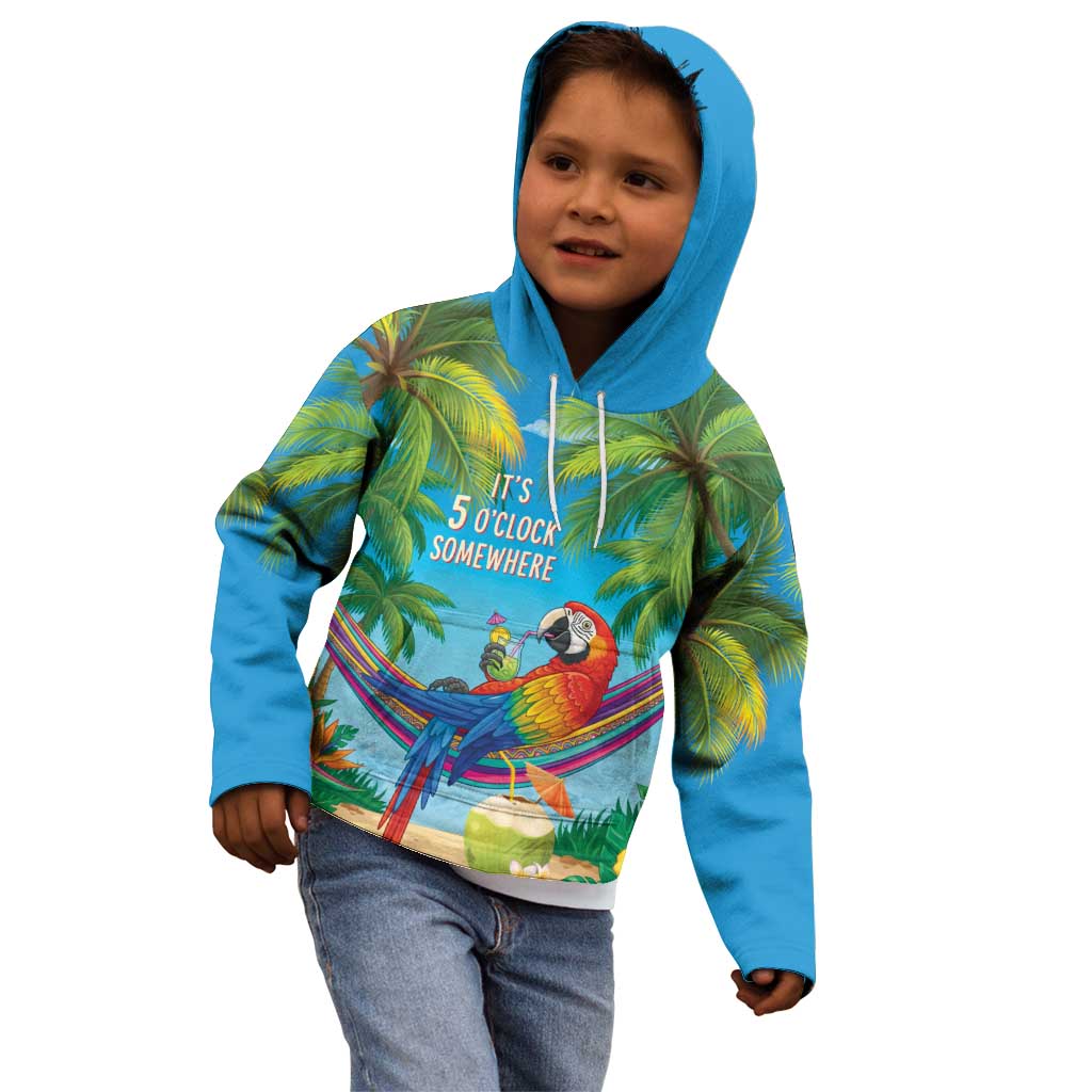 5 Oclock Somewhere Kid Hoodie Hawaii Parrots Cocktail Summer Beach Vibe - Polynesian Pride