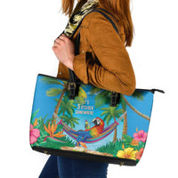 5 Oclock Somewhere Leather Tote Bag Hawaii Parrots Cocktail Summer Beach Vibe LT9 Blue - Polynesian Pride