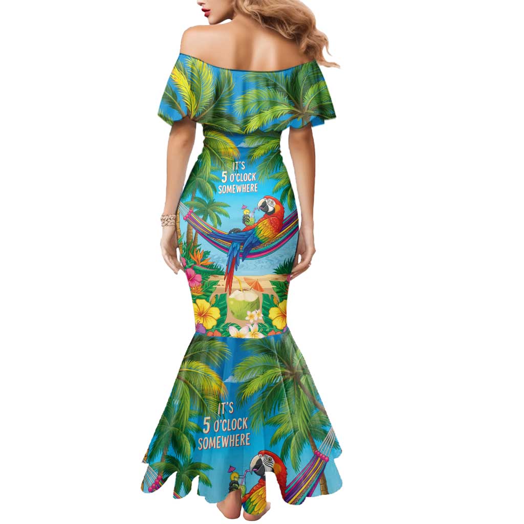 5 Oclock Somewhere Mermaid Dress Hawaii Parrots Cocktail Summer Beach Vibe