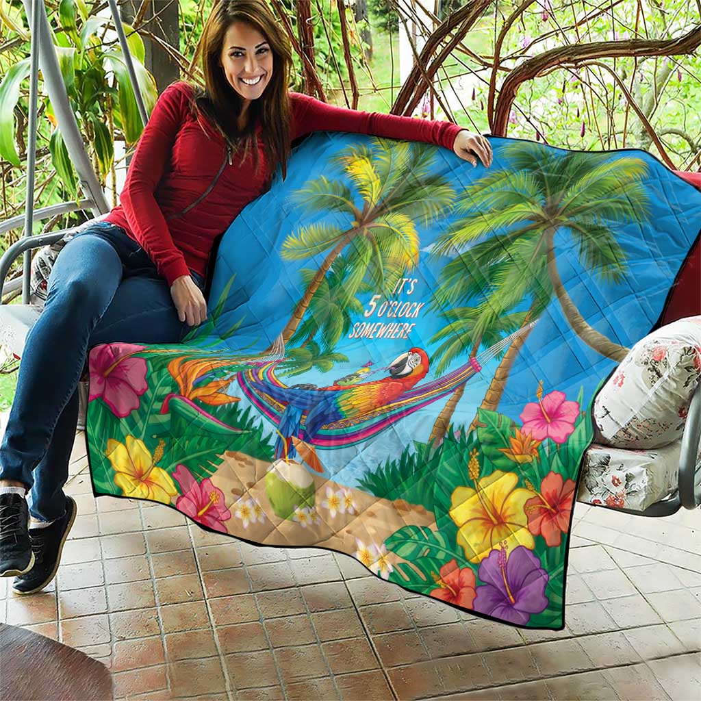 5 Oclock Somewhere Quilt Hawaii Parrots Cocktail Summer Beach Vibe - Polynesian Pride