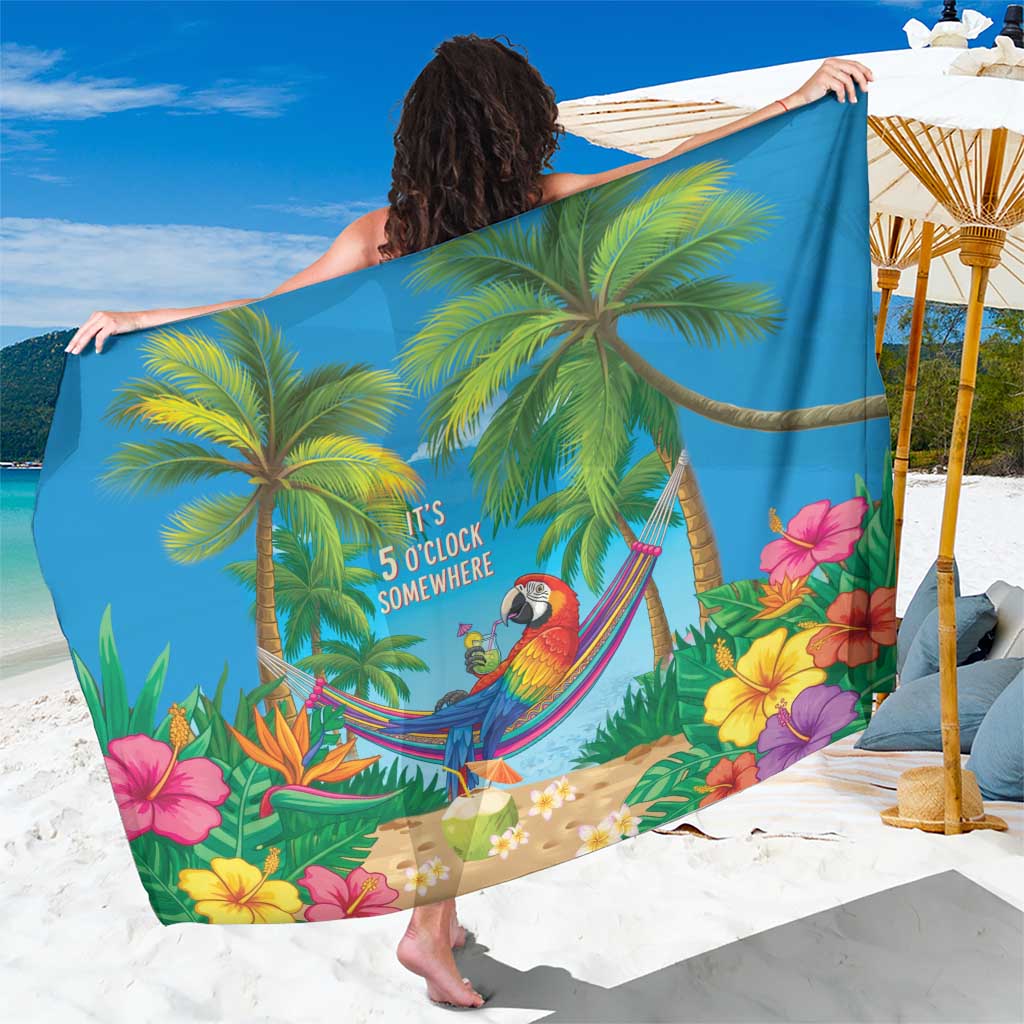 5 Oclock Somewhere Sarong Hawaii Parrots Cocktail Summer Beach Vibe LT9 One Size 44 x 66 inches Blue - Polynesian Pride