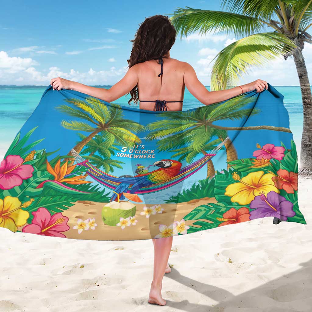 5 Oclock Somewhere Sarong Hawaii Parrots Cocktail Summer Beach Vibe - Polynesian Pride