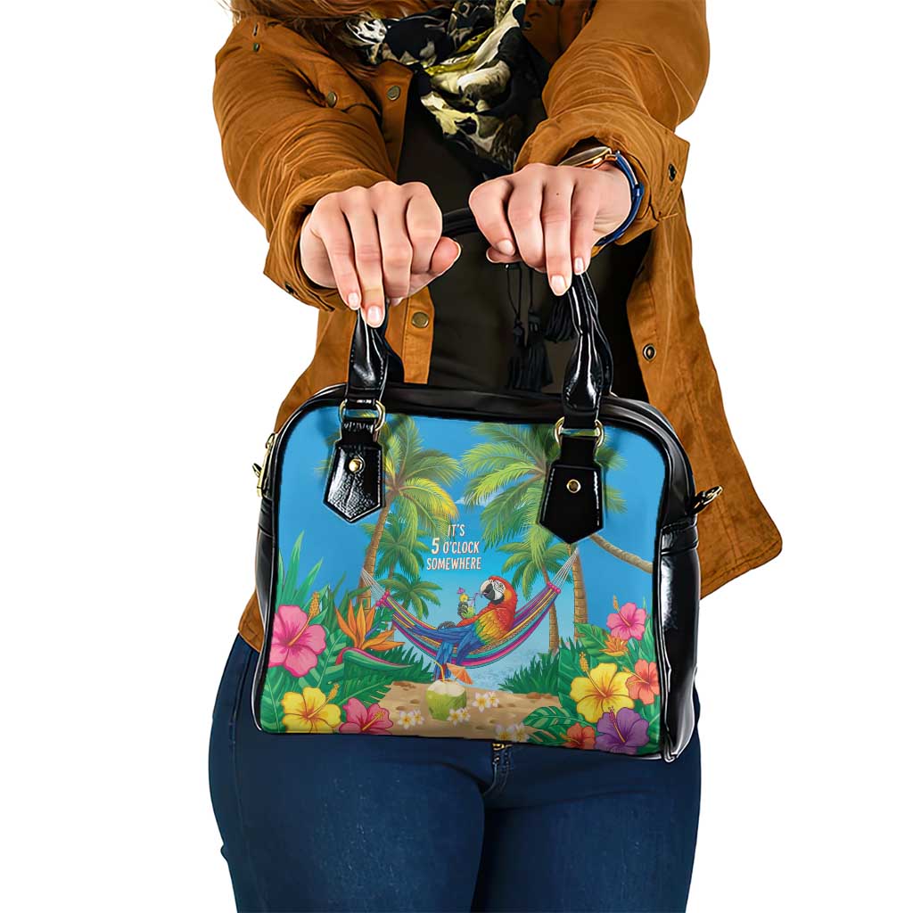 5 Oclock Somewhere Shoulder Handbag Hawaii Parrots Cocktail Summer Beach Vibe - Polynesian Pride