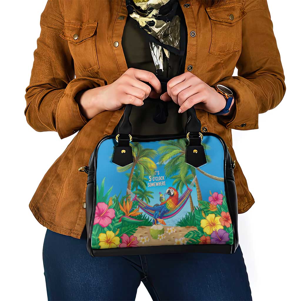 5 Oclock Somewhere Shoulder Handbag Hawaii Parrots Cocktail Summer Beach Vibe - Polynesian Pride