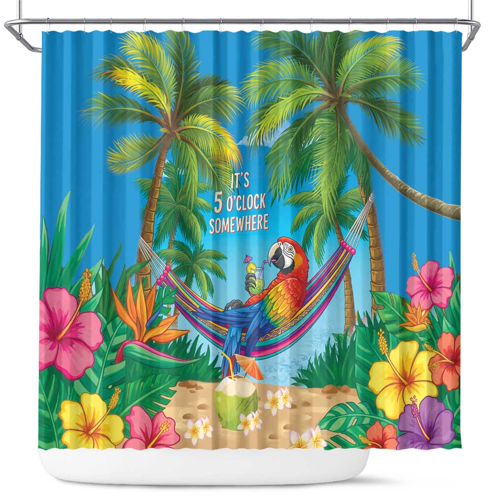 5 Oclock Somewhere Shower Curtain Hawaii Parrots Cocktail Summer Beach Vibe LT9 Blue - Polynesian Pride