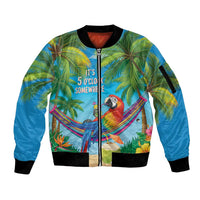 5 Oclock Somewhere Sleeve Zip Bomber Jacket Hawaii Parrots Cocktail Summer Beach Vibe LT9 Unisex Blue - Polynesian Pride