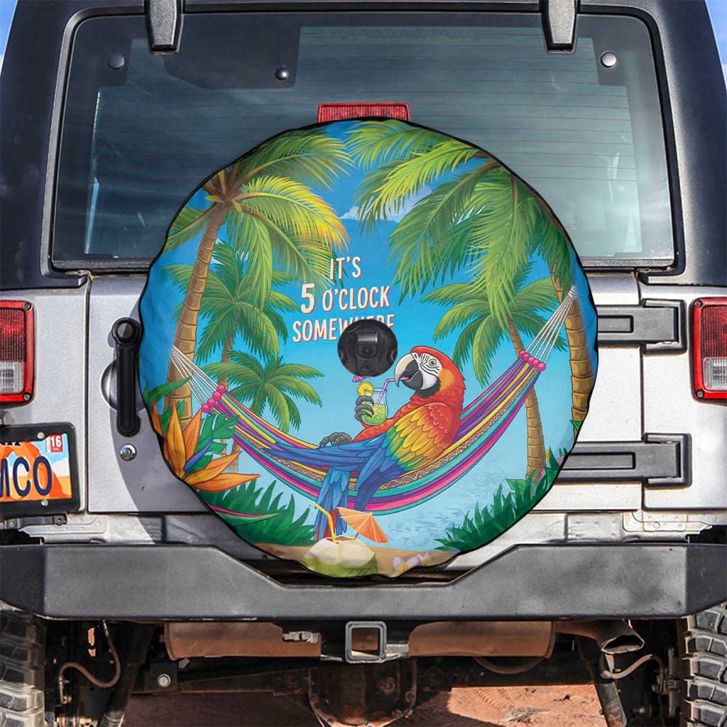 5 Oclock Somewhere Spare Tire Cover Hawaii Parrots Cocktail Summer Beach Vibe - Polynesian Pride