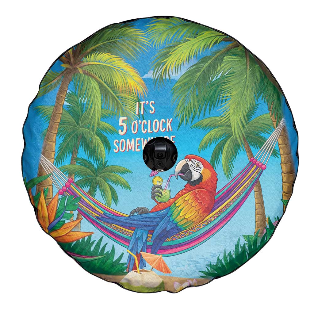 5 Oclock Somewhere Spare Tire Cover Hawaii Parrots Cocktail Summer Beach Vibe - Polynesian Pride