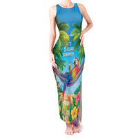 5 Oclock Somewhere Tank Maxi Dress Hawaii Parrots Cocktail Summer Beach Vibe - Polynesian Pride