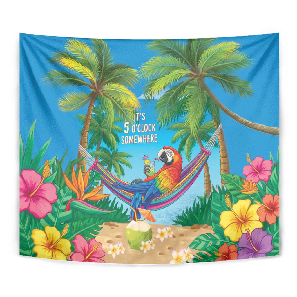 5 Oclock Somewhere Tapestry Hawaii Parrots Cocktail Summer Beach Vibe - Polynesian Pride