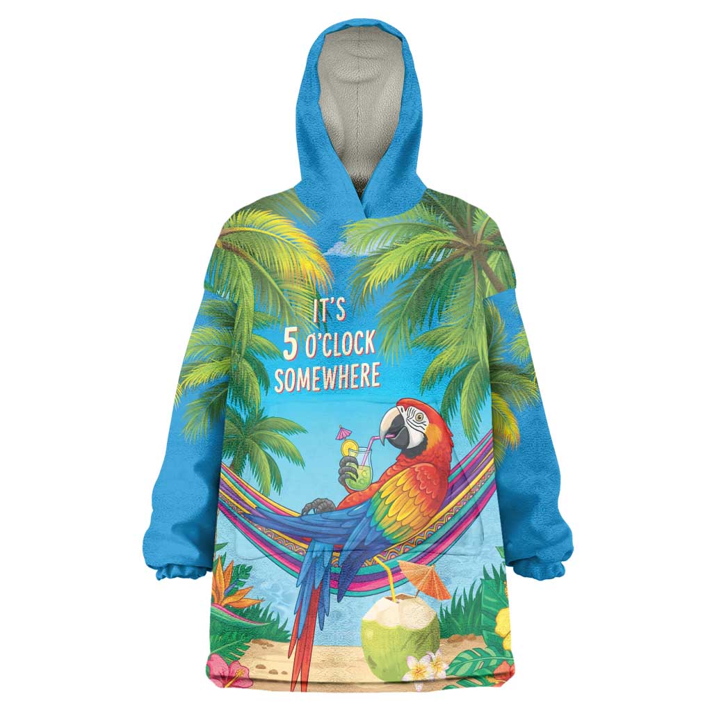 5 Oclock Somewhere Wearable Blanket Hoodie Hawaii Parrots Cocktail Summer Beach Vibe LT9 One Size Blue - Polynesian Pride