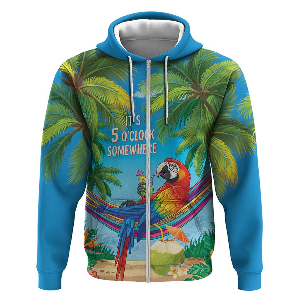 5 Oclock Somewhere Zip Hoodie Hawaii Parrots Cocktail Summer Beach Vibe - Polynesian Pride