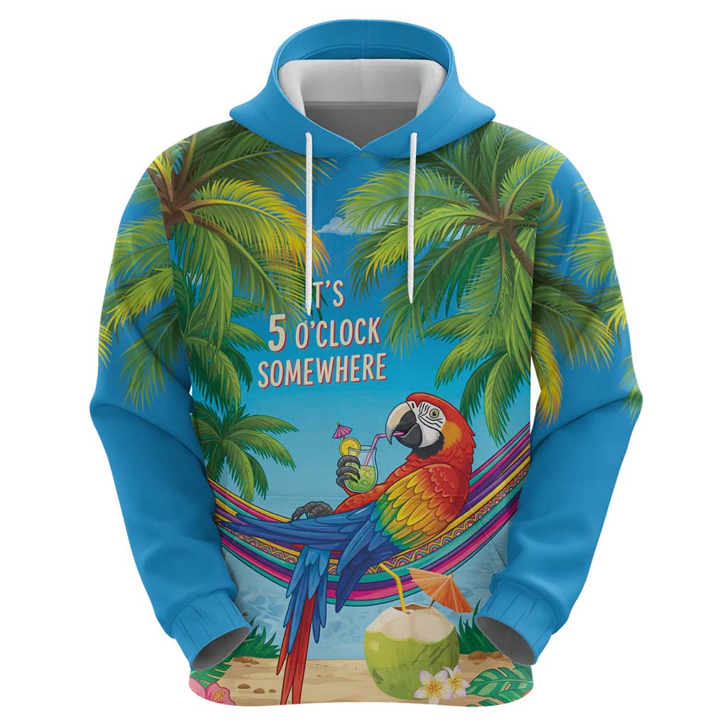 5 Oclock Somewhere Zip Hoodie Hawaii Parrots Cocktail Summer Beach Vibe - Polynesian Pride