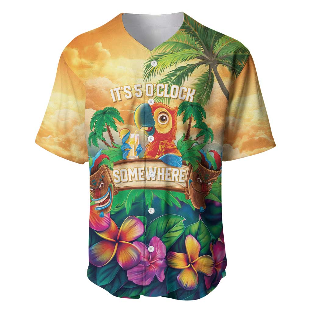 5 Oclock Somewhere Personalized Baseball Jersey Hawaii Parrots Plumeria Summer Vibe - Polynesian Pride