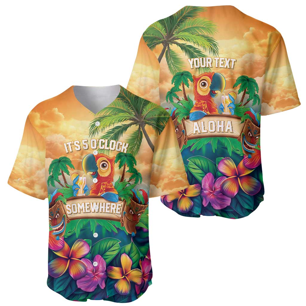 5 Oclock Somewhere Personalized Baseball Jersey Hawaii Parrots Plumeria Summer Vibe - Polynesian Pride