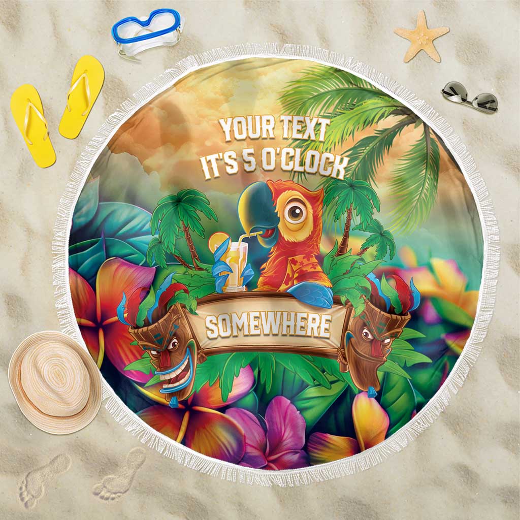 5 Oclock Somewhere Personalized Beach Blanket Hawaii Parrots Plumeria Summer Vibe LT9 One Size 150cm Yellow - Polynesian Pride