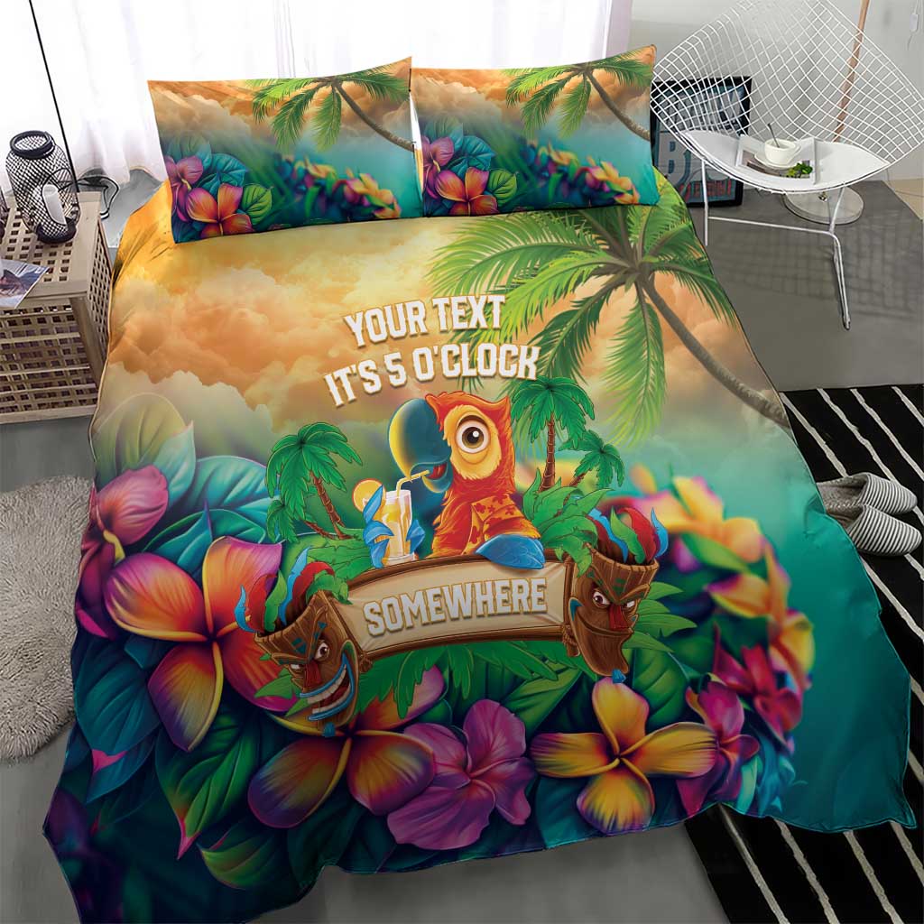 5 Oclock Somewhere Personalized Bedding Set Hawaii Parrots Plumeria Summer Vibe - Polynesian Pride