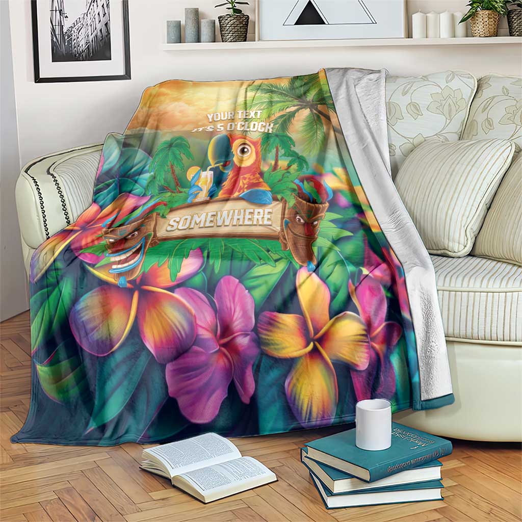 5 Oclock Somewhere Personalized Blanket Hawaii Parrots Plumeria Summer Vibe LT9 Yellow - Polynesian Pride