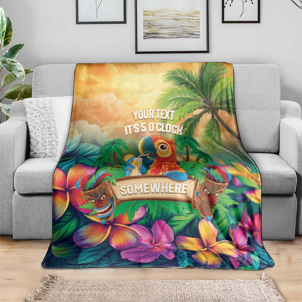 5 Oclock Somewhere Personalized Blanket Hawaii Parrots Plumeria Summer Vibe - Polynesian Pride
